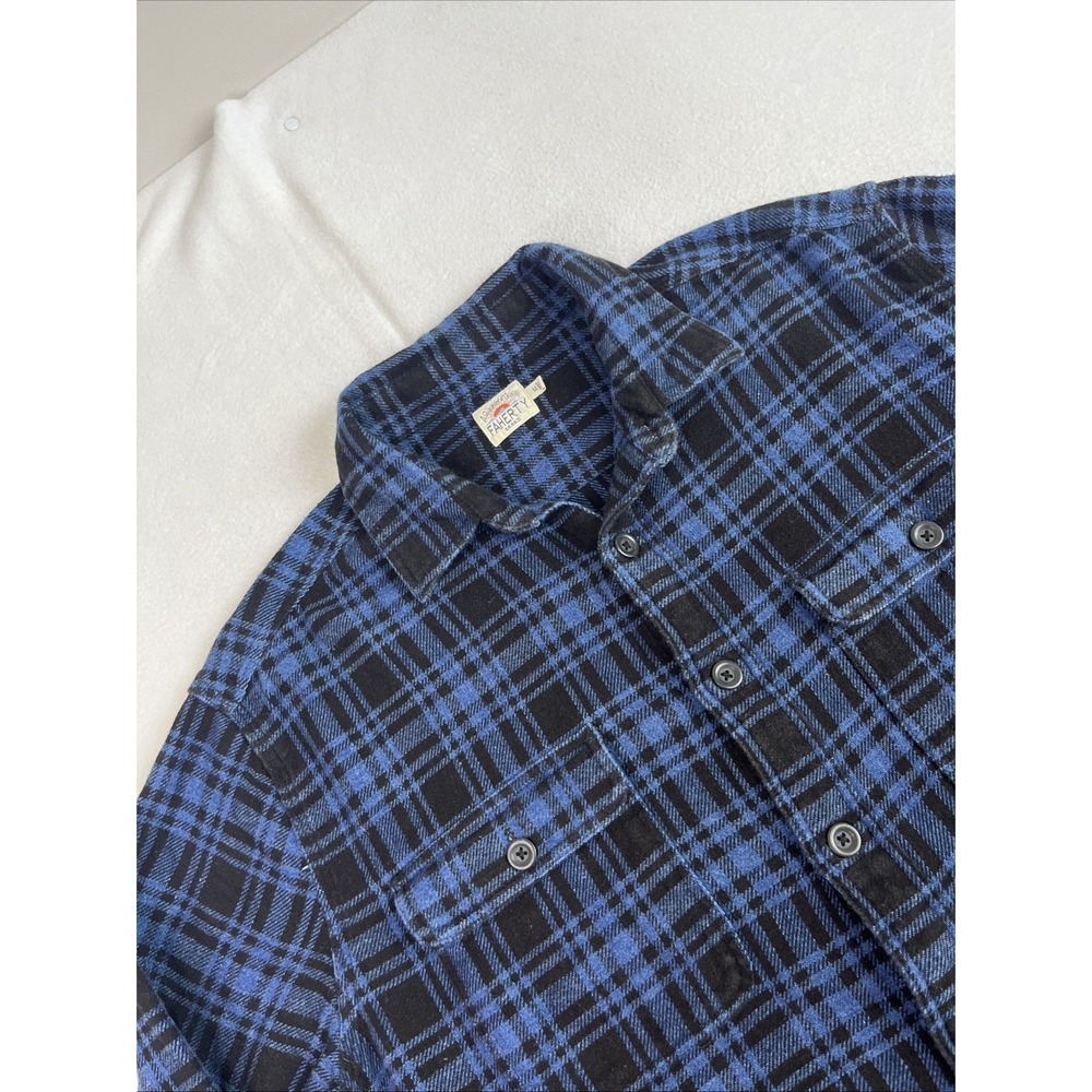 Men's Faherty Indigo Vintage Twill Workshirt In Indigo Night Plaid Flannel Sz M